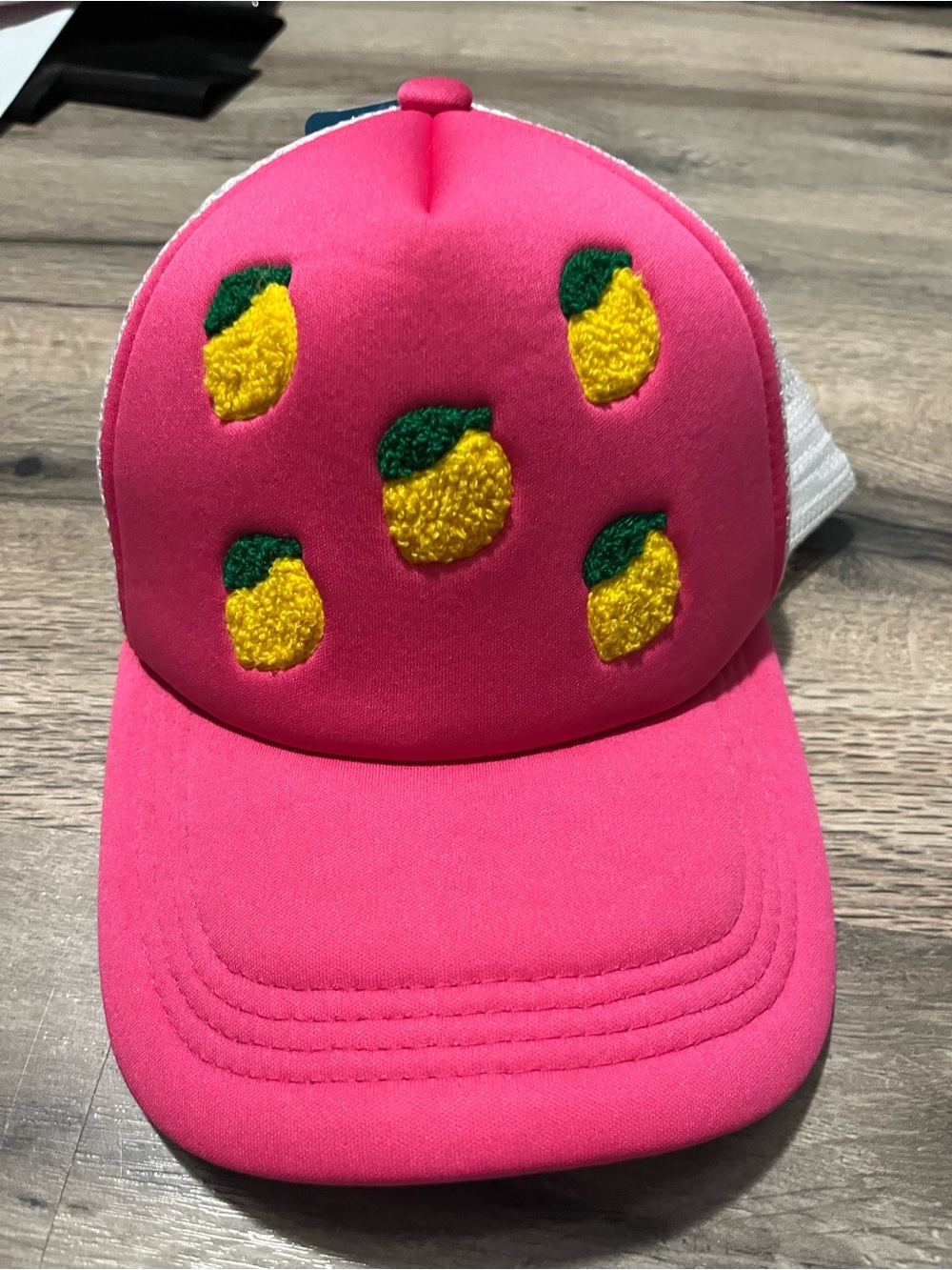 Pink Trucker Hat with Yellow Embroidered Lemons